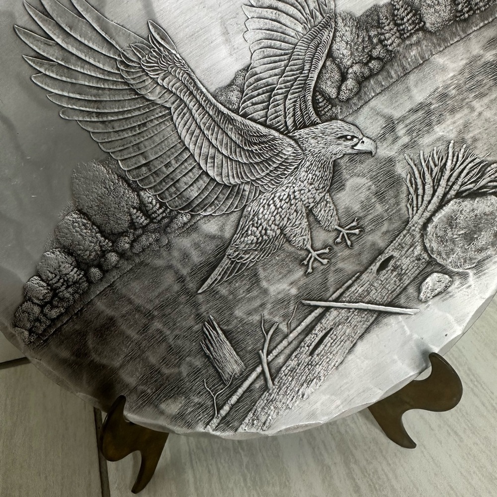 Silver Decorative Plate with Eagle Design - Picture 2 of 6